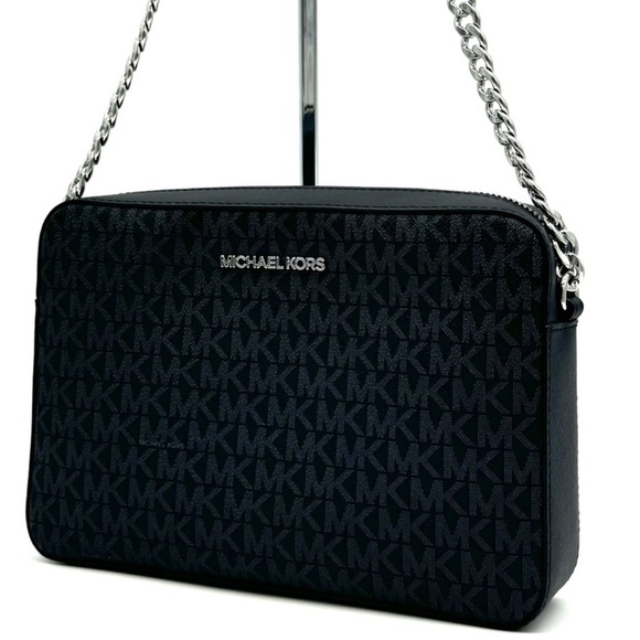 Michael Kors Large Jet Set Item EW Crossbody Bag Black Signature - Picture 1 of 9